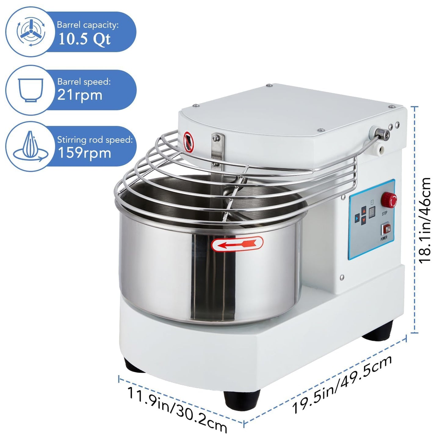 MilleLoom 10.5 Qt Commercial Stand Mixer with Touch Screen Control - 650W Dual Rotating Dough Kneading Machine, Timer & Safety Shield ，Stainless Steel Bowl for Bakery, Restaurant & Home Use ﻿