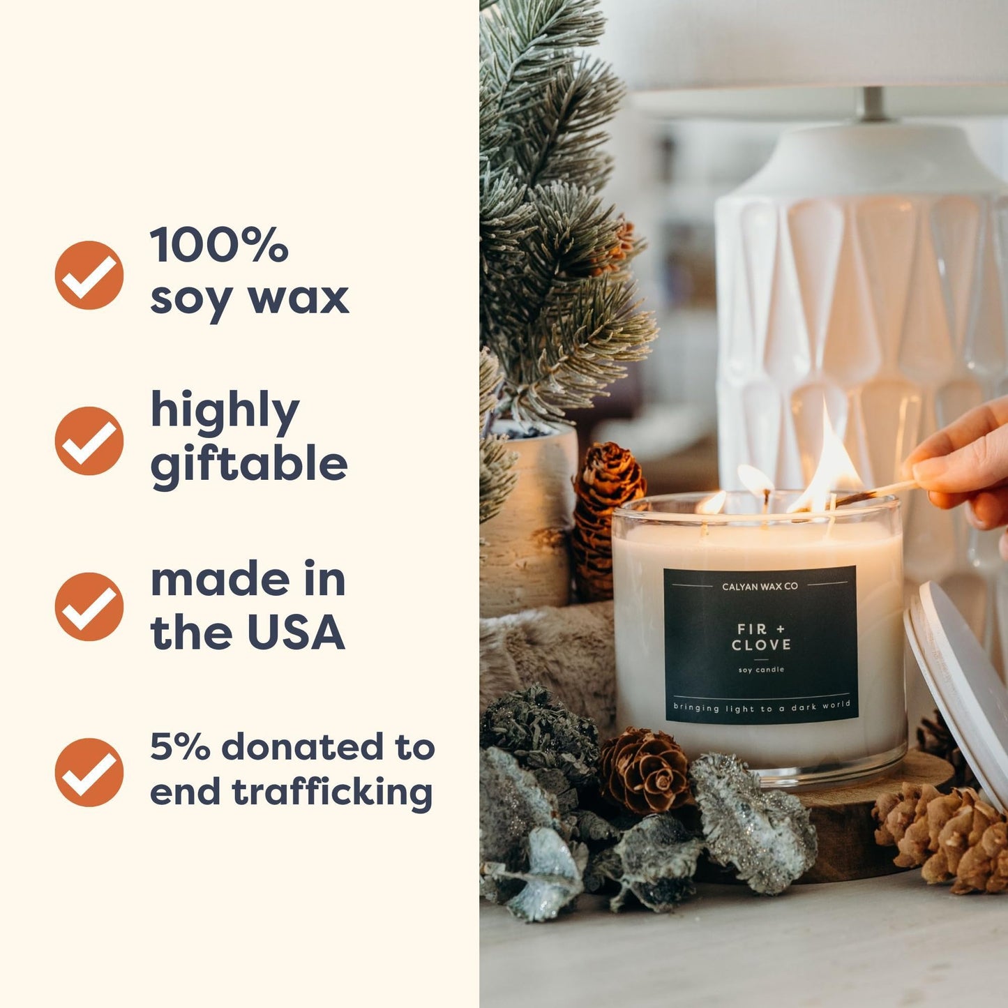 Calyan Wax Co. Holiday 3 Wick Scented Candle Gift Set - 4 Luxury Winter Scented Candles - 43 Hour Burn - 3 Wick Clean Soy Wax Candles - Long Lasting Large Glass Jar Candle for Home - 14.9oz