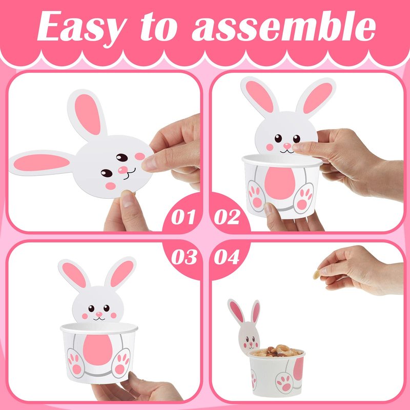 Suclain 24 Pack Easter Bunny Snack Cups 8 oz Easter Party Paper Treat Bowls Disposable Bunny Dessert Cups Small Holiday Kids Party Cups for Party Favors Decorations Supplies