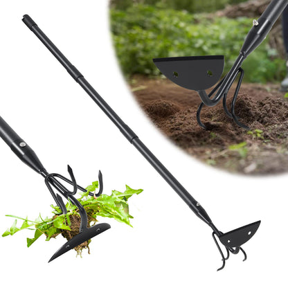 COCONUT 2-in-1 Garden Hoe, 45" Weeding & Cultivating Tool with Curved Tines & Sharp Blade, Stand-Up Design Saves Your Back, for Loosening Soil in Vegetable Garden & Flower Beds