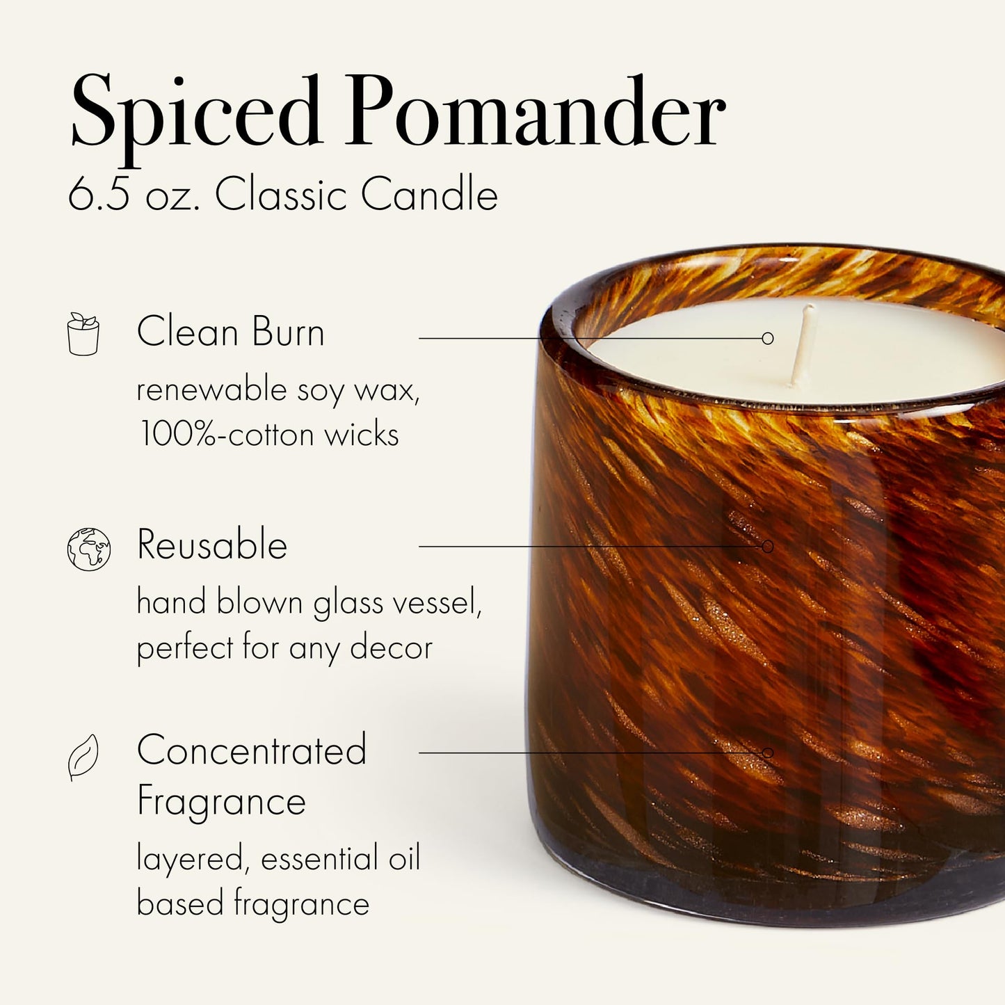 LAFCO New York Fall Classic Candle, Spiced Pomander - 6.5 oz - 50-Hour Burn Time - Reusable, Hand Blown Glass Vessel - Made in The USA