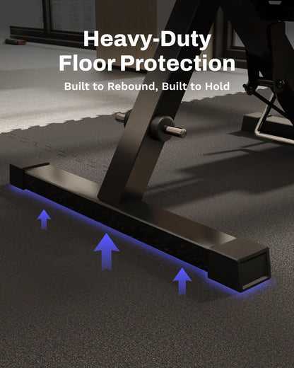 AIRHOP 0.56in Thick 96 Sq Ft Exercise Equipment Mats, 24 Tiles Upgraded Rubber Top with High Density EVA Foam, Large Interlocking Puzzle Gym Flooring for Home Gym, Heavy Weight Workout,Black