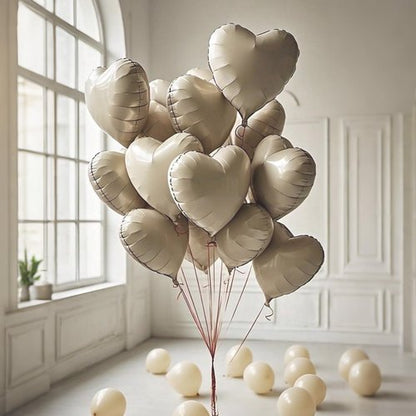 Cream Heart Balloons, 18 Inch Cream White Heart Shape Balloon, 12PCS Large Sand White Helium Foil Heart Romantic Balloon for Girls Birthday Baby Shower Wedding Engagement Anniversary Party Decoration