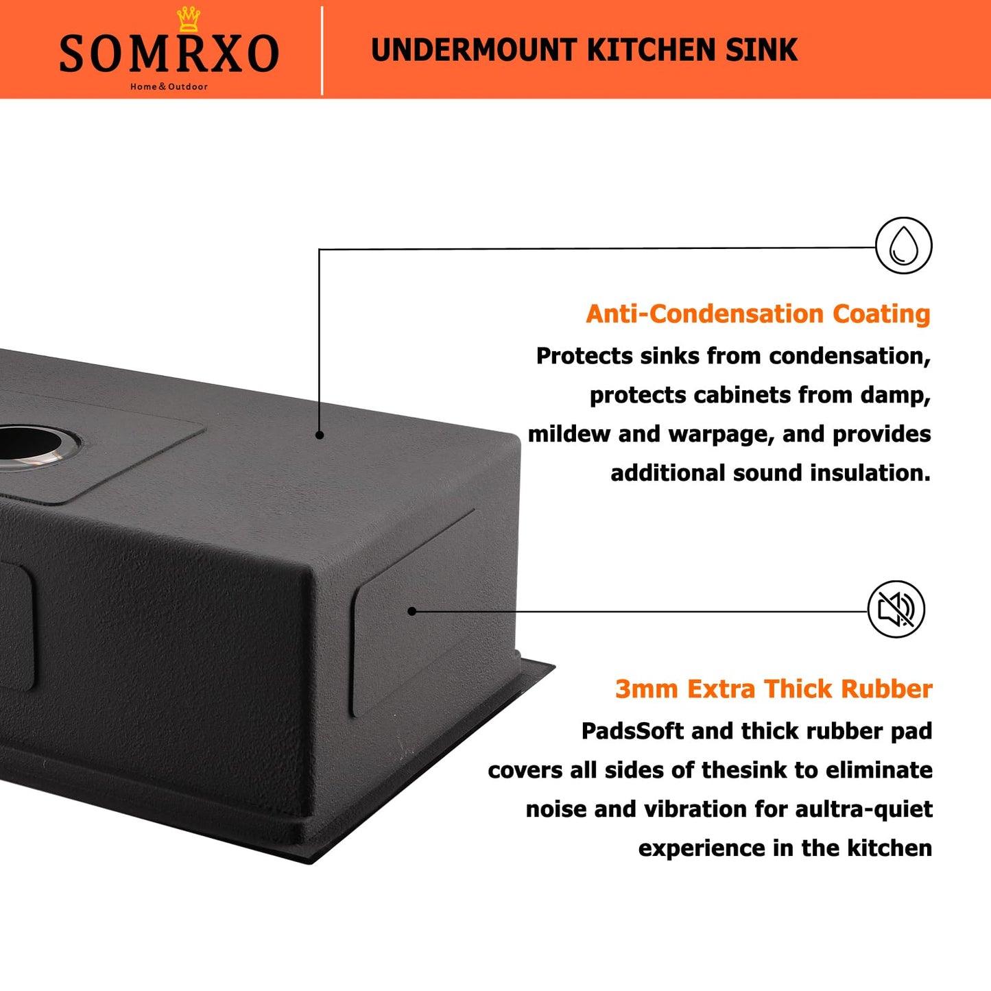 SOMRXO 28 Inch Undermount Kitchen Sink Black - 16 Gauge Black Satainless Steel Kitchen Sink Undermount 28x18,10 Inch Deep Single Bowl Workstation Sinks with Accessories