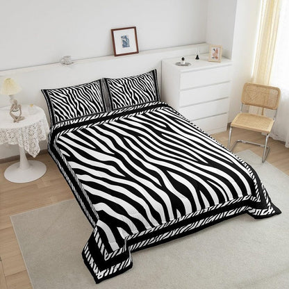 Manfei Zebra Print Comforter Set King Size, Wild Animal Skin Print Bedding Set 3pcs for Kids Boys Girls Bedroom Decor, Black and White Quilt Set Soft Polyester Duvet Set with 2 Pillowcases
