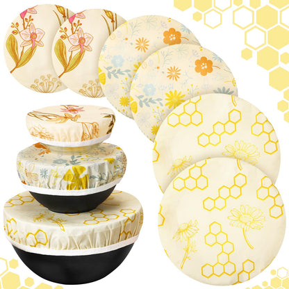 Yiyiring 6 Pcs Reusable Beeswax Bowl Covers for Bread Proofing 6/8/10 Inch Elastic Cotton Bowl Cover 3 Pattern Cloth Food Wrap Bread Proofing Cap for Mixer Container Baskets