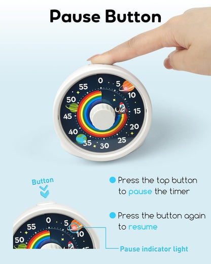 BellMan Visual Timer with Pause Button, 60 Minute Countdown Rainbow Timer for Kids and Adults with Silent Operation, Study and Meetings Time Management Tool, Design for Home, Office and Gift, White