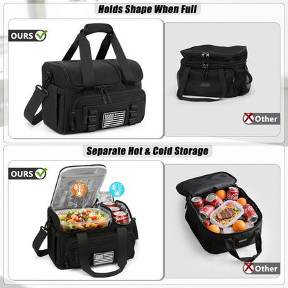 ETRONIK Tactical Lunch Bag - 15L Insulated Cooler with Hot/Cold Compartments | Fits 3 Meals + Snacks, Black