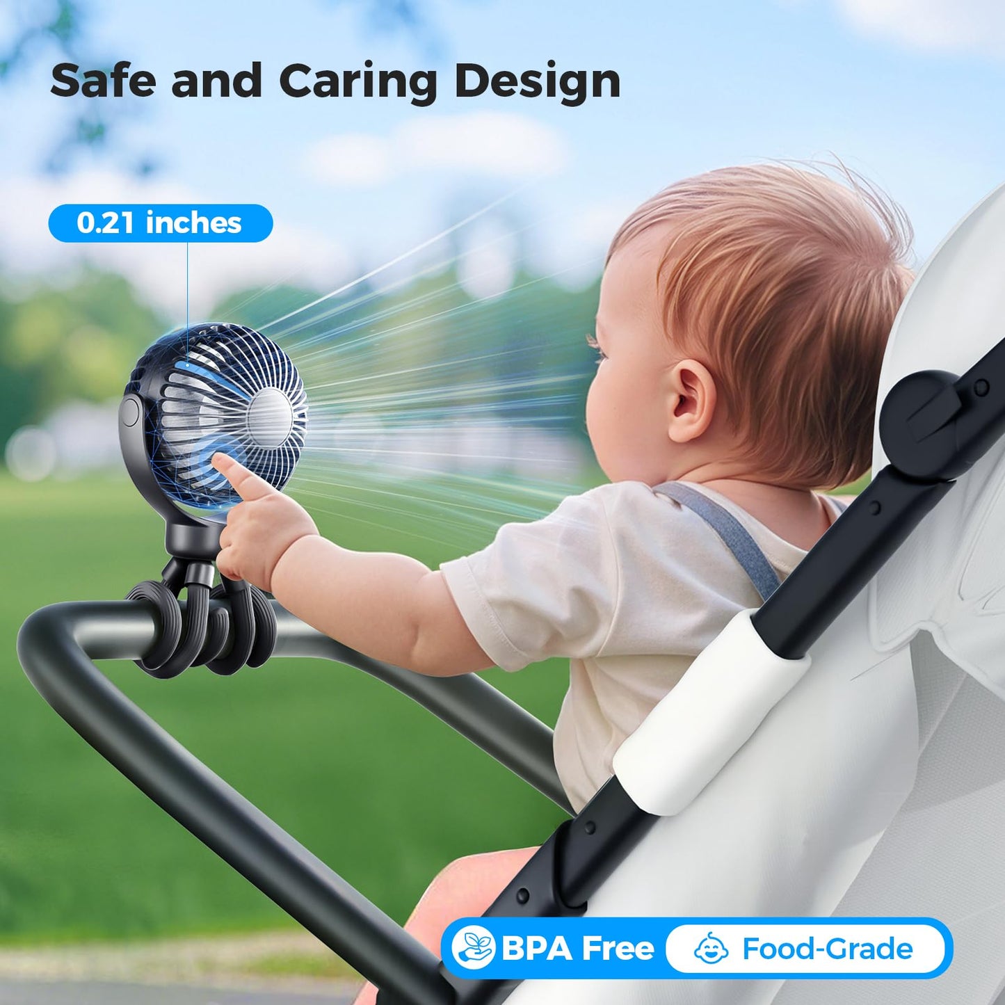 VETIFINAL Portable Baby Stroller Fan - 3-Speed Flexible Tripod Personal Fan Clip on for Bed, Rechargeable Battery Powered, Newborn Summer Cooling Essentials for Car Seat, Bike, Sleep, Travel (Black)