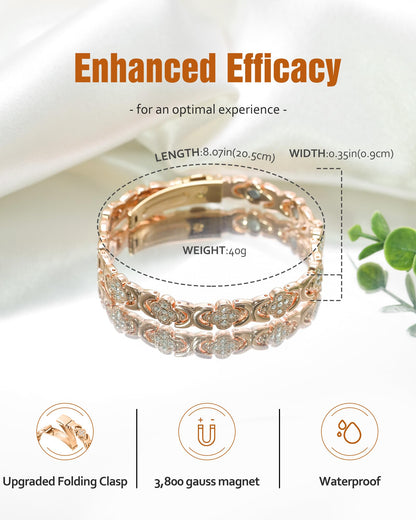 Jecanori Magnetic Bracelets for Women, Stainless Steels Magnetic Therapy Bracelet with Sparkling Cubic Zirconia,Four-leaf clover Jewelry Gift
