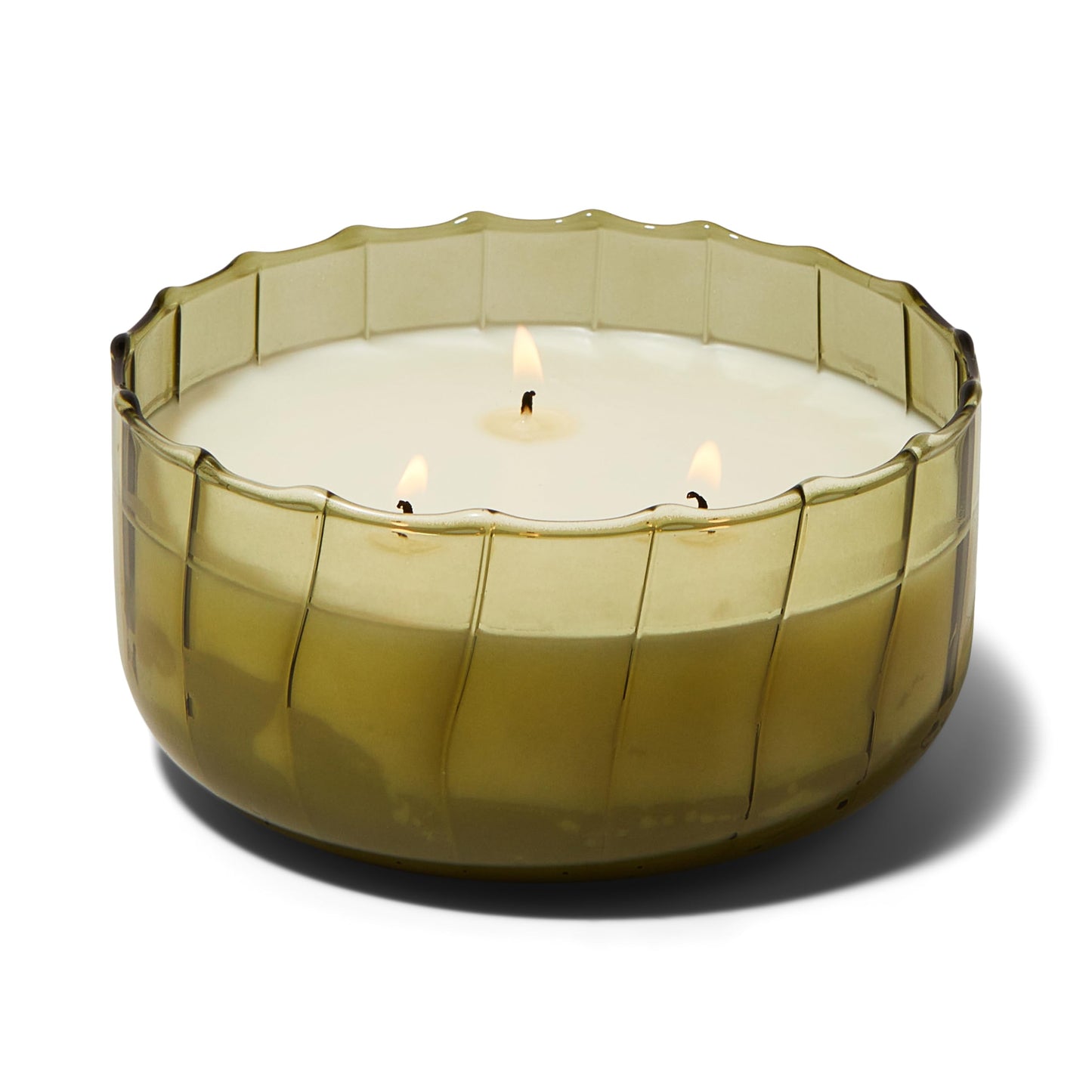Paddywax Scented Candles Ripple Hand Blown Glass 3-Wick Luxury Artisan Candle, 340g, Green - Secret Garden