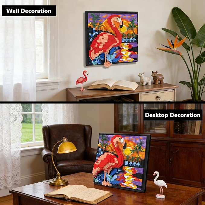 Flamingo Bird Animal 3D Wall Art Micro Mini Building Blocks Set Unique Home Wall Decor or Table Display No Compatible with Lego Ideal Gift Toy for Adults &amp Boys Girls 14+ (1319 PCS)