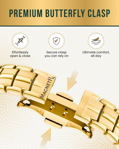 MagnetRX® Magnetic Bracelets for Men - EllipseMAX 5X Strength 5,000 Gauss Magnets - Designed in USA & Patent Pending - Premium Titanium Mens Magnetic Bracelet & Adjustable Length (Gold)