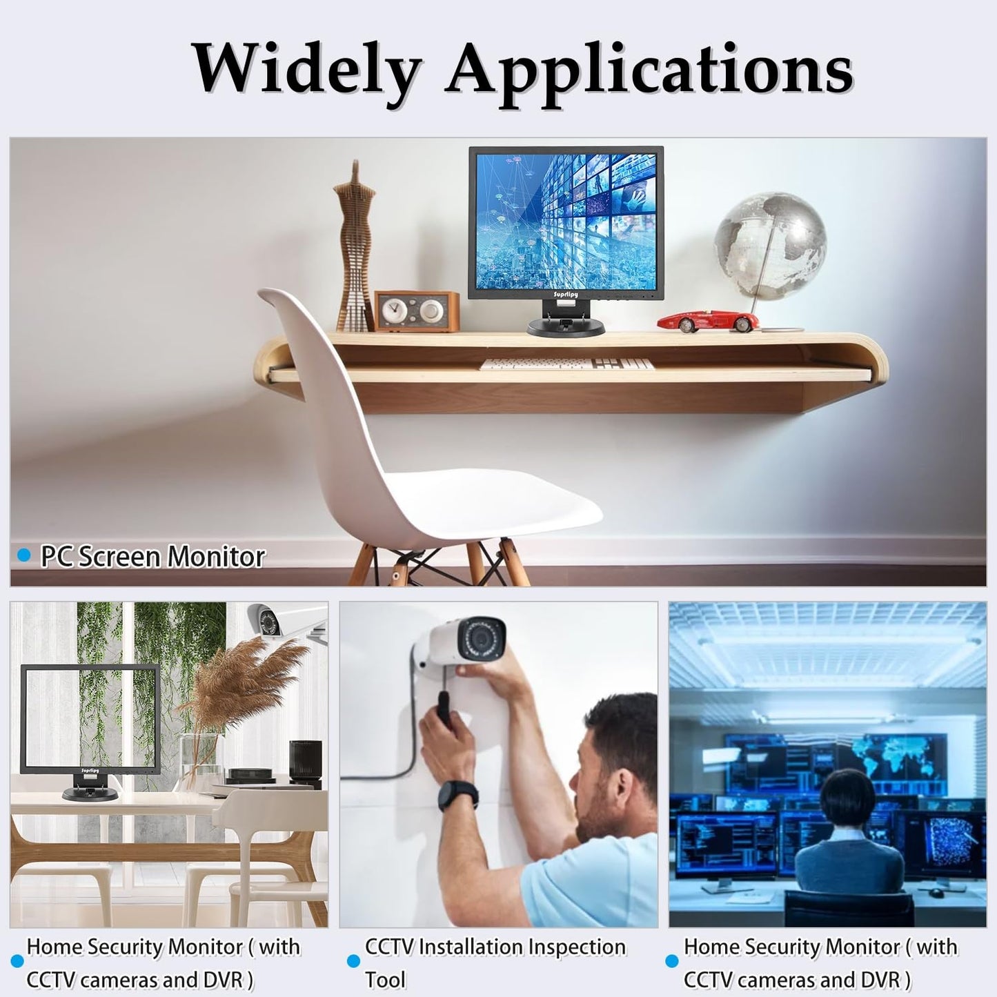 Suprlipy 14 Inch TFT LCD Security CCTV Monitor 1024x768 4:3 Resolution Color Display Screen with HDMI/VGA/BNC/AV Earphone Input Built-in Dual Speakers for Surveillance Camera DVR PC