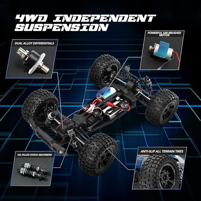 Holyton 1:10 Large High Speed Remote Control Car with LED Shell Lights 48+ KM/H 4WD Offroad Monster Truck for Adults &amp Kids Hobby RC Truck Vehicle 2 Battery Crawler Toy Gift for Boy