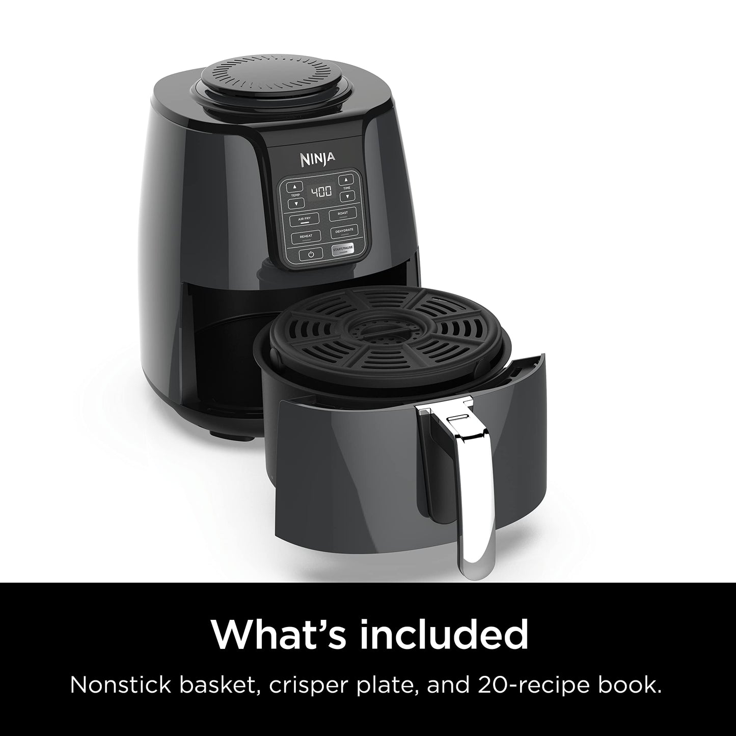 Ninja | Air Fryer | 4 QT Capacity | 4-in1 Roast, Crisp, Roast, Reheats, & Dehydrates | Dishwasher Safe Parts | Includes 20 Easy & Healthy Recipes | Compact | Grey | AF101