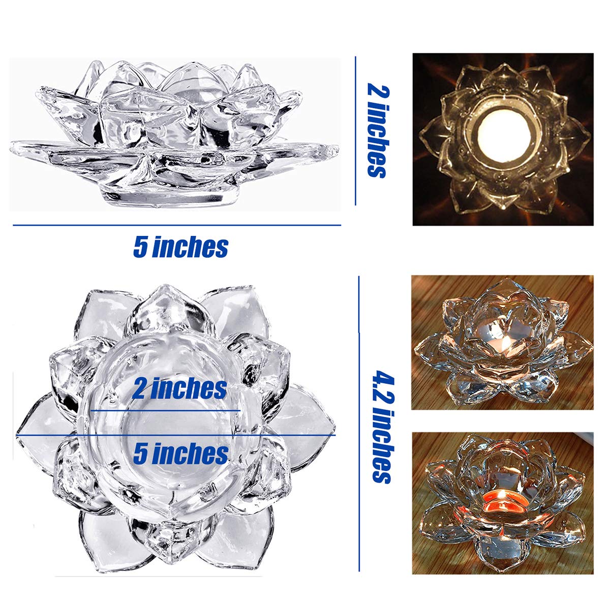 GOLDEAL 4Pcs Lotus Candle Holders, Tealight/Tea Light/Votive Candle Holders Bulk, Clear Glass Candle Holder for Table Centerpiece, Wedding, Party, Home Decor(4 PCS,Clear)