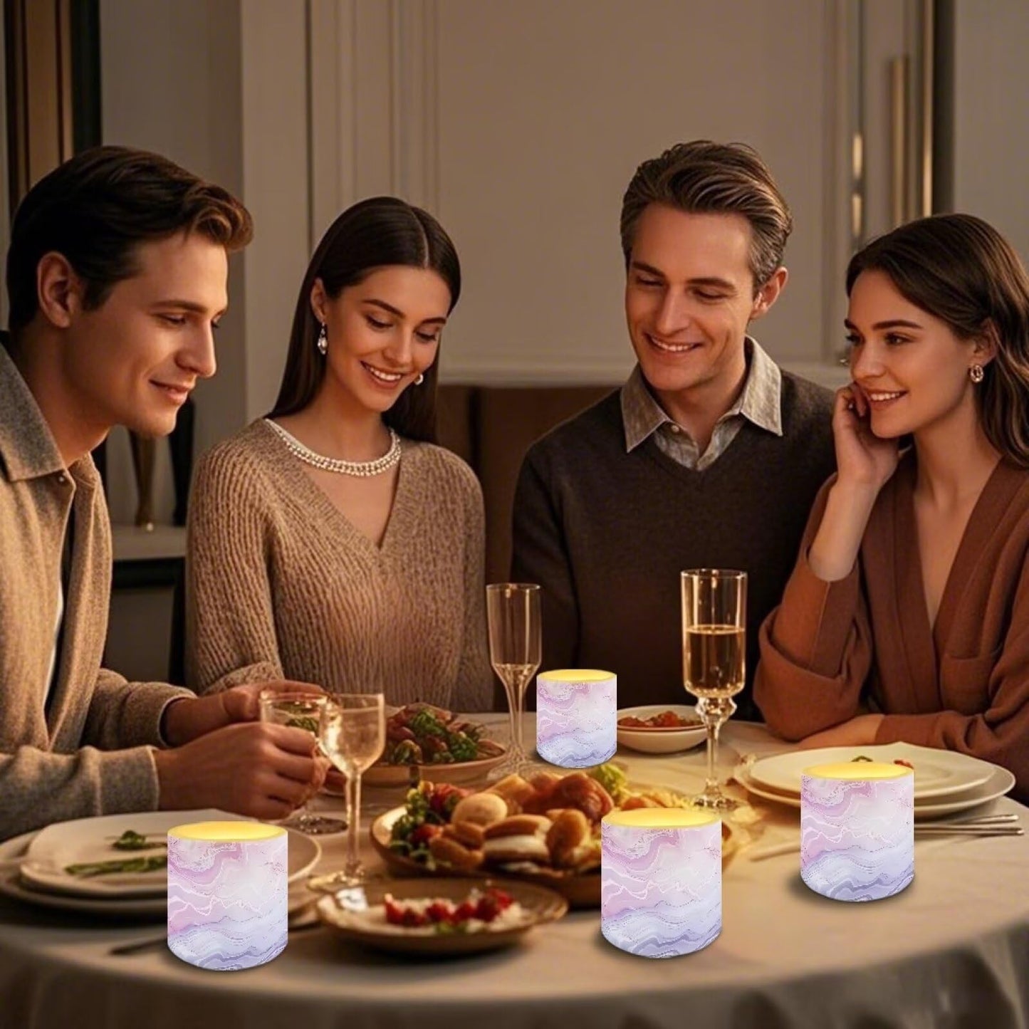 Cozeyat Lilac Marble LED Candles Set of 4 Battery Powered Flameless with Remote Timer Dancing Flame Waterproof for Home Table Garden Decoration