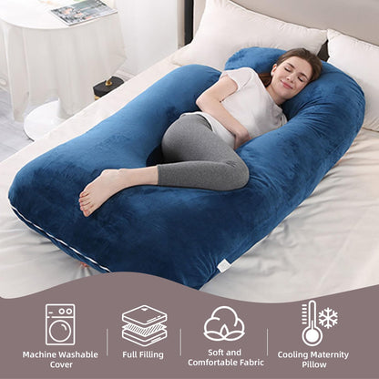 HychYAYA 60 Inch Full Body Pregnancy Pillows for Sleeping Cooling Pregnancy Pillow,U Shaped Pregnancy Body Pillow,Maternity Pillows for Pregnant Women with Removable Washable Velvet Cover.(Blue)
