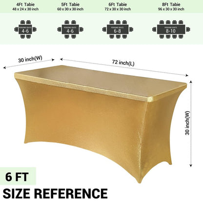Obstal 6ft Stretch Spandex Table Cover for Standard Folding Tables - Universal Rectangular Fitted Tablecloth Protector for Wedding, Banquet and Party, 72L x 30W x 30H Inches, Stamping Gold, 2pc