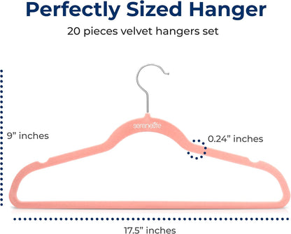 SereneLife Velvet Hangers - Non-Slip Felt with 360° Swivel Hook | Ultra-Thin & Space-Saving Design for Shirts, Sweaters, Dresses & More