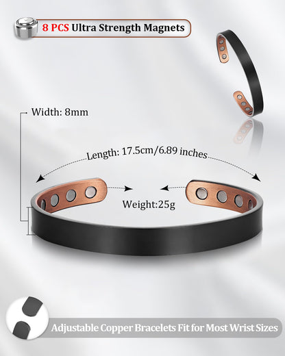 BioMag 2Pcs Copper Bracelets for Women Men, 99.99% Pure Copper Cuff Bangle with 8 Pcs Magnets with 3500 Gauss Magnets, Adjustable Size, Simple and Stylish Design