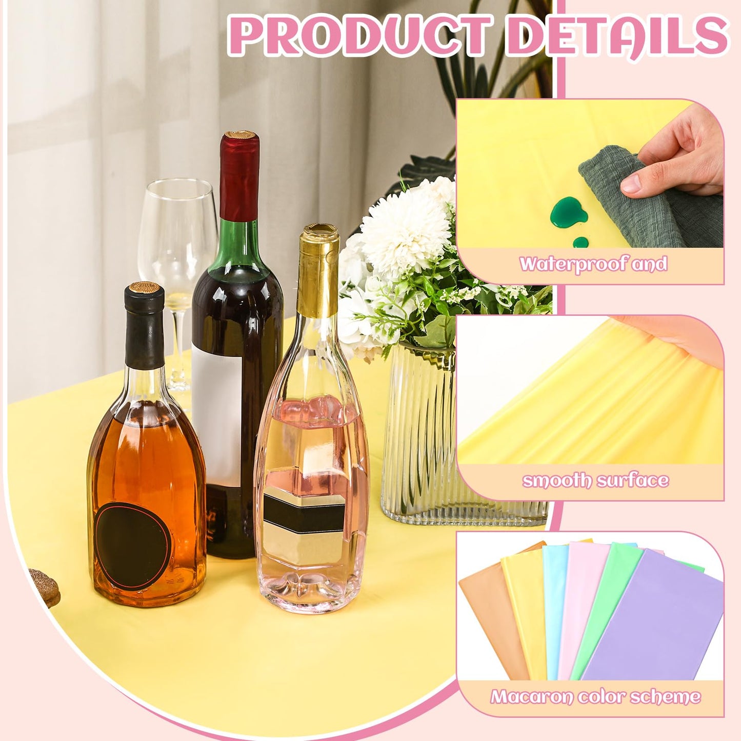Kinlop 12 Pack Pastel Tablecloths Plastic Rainbow Pastel Tablecloth Disposable Rectangle Table Cover for Baby Shower Bridal Wedding Girl Birthday Party Unicorn Princess Ice Cream Decoration 54x72 Inch