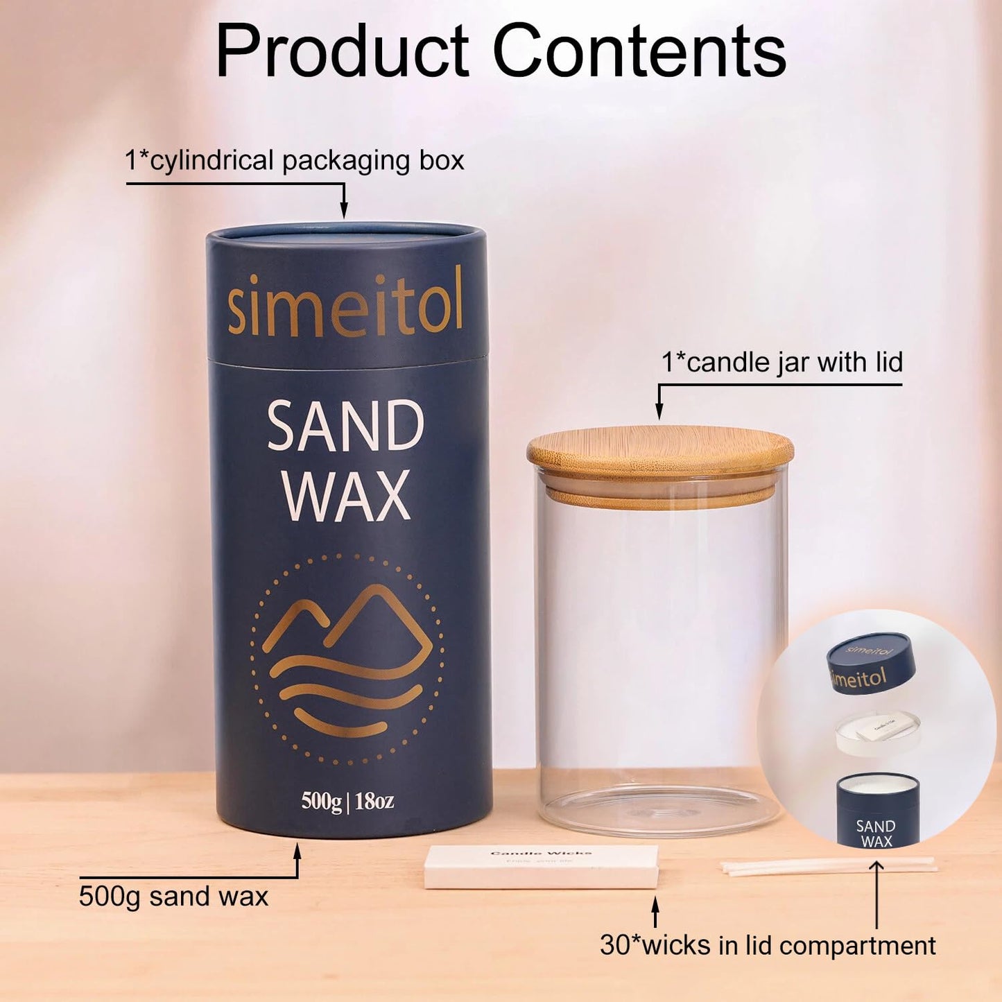 simeitol 18oz Scented Candle Sand Wax, Vanilla Scented Pearled Candles with a Glass Jar, Long Lasting with 120 Hours Refillable Candle Sand with 30 Wicks for Mom/Home Decor/Holiday Gift/Relaxation