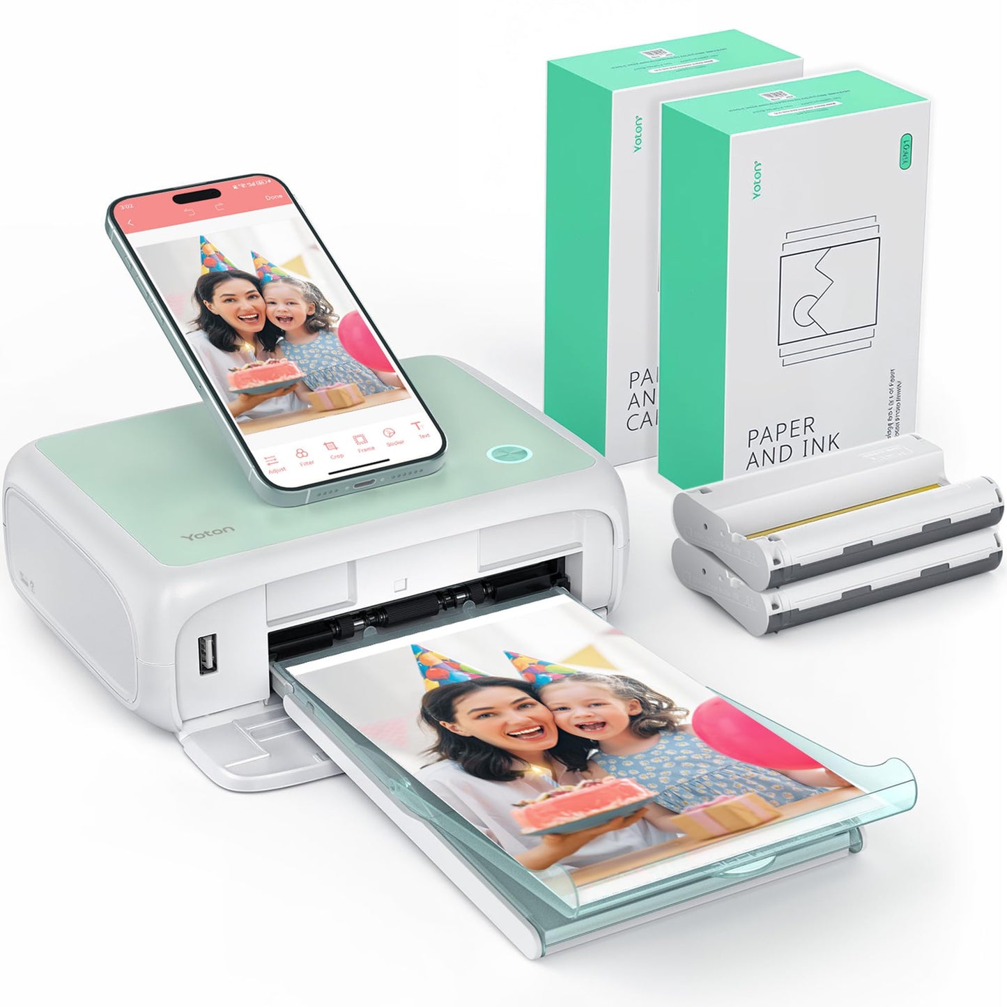 YOTON Photo Printer with 108 Sheets (6"x4") & 2 Ink Ribbon, Support AR Video Printing, WiFi Connection, Portable Photo Printer for iPhone/Android/Laptop
