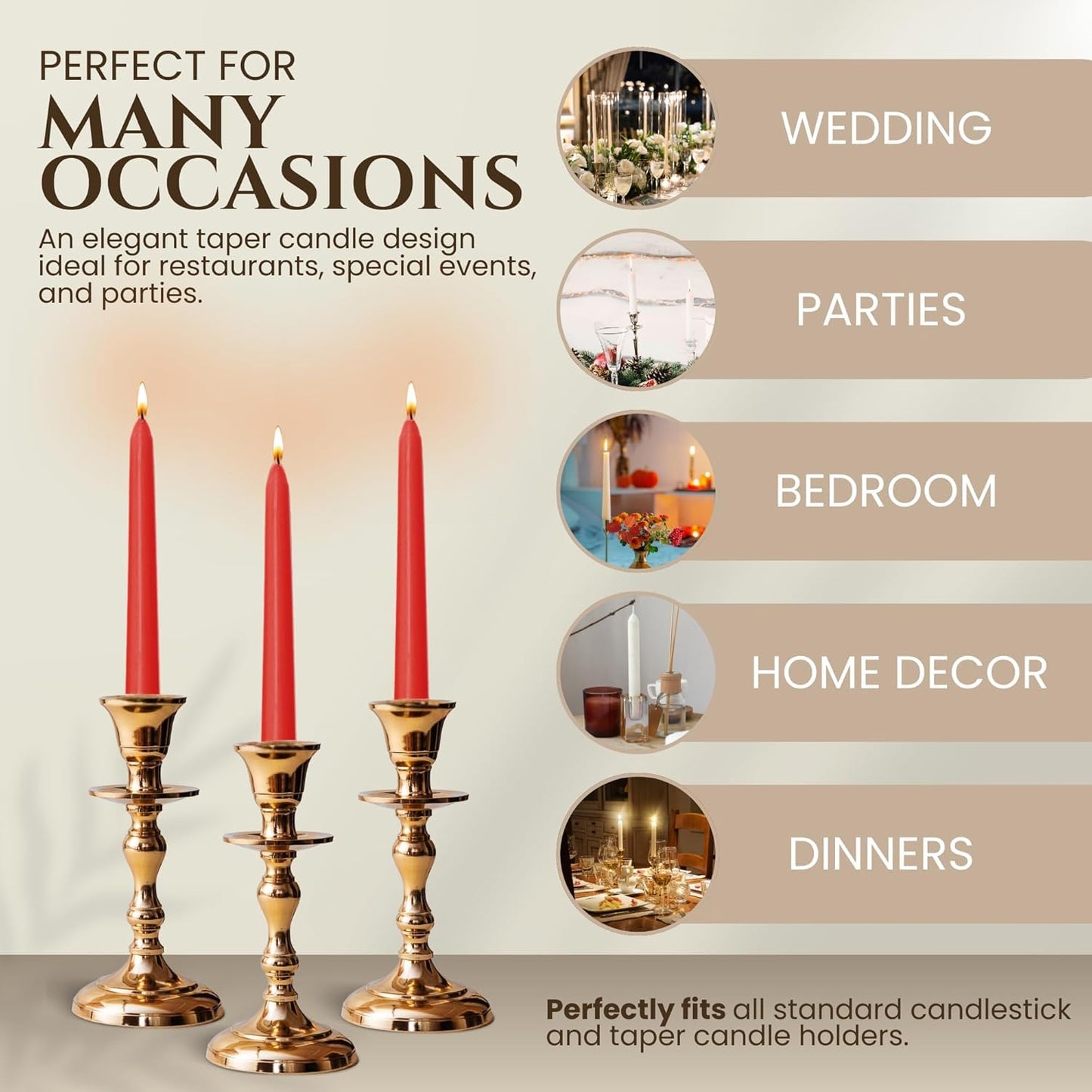 Axiom Candles - Red Taper Candles - 10 Inch Dripless Smokeless Tall Candle Sticks - 9 Hour Burn Time - Tapered Candles for Home, Dinners, Weddings, Parties (Pack of 10)