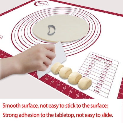 Silicone Pastry Mat Dough Baking Bread Sourdough Fondant Pie Dough Pizza,Silicone Baking Mat Cookie Sheet for Kitchen Counter with Measurements 28x20" Red