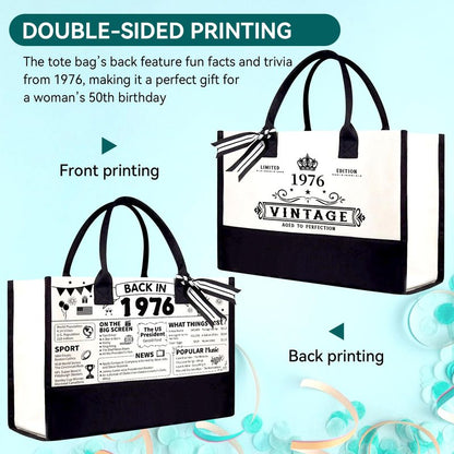 TrophyToast 50th Birthday Gifts for Women Her- 4 pcs, Turning 50 Year Old Gifts, Decorations Canvas Beach Tote Bag & Makeup Bag, Unique Happy 50th Present for Her Mom Wife Friends