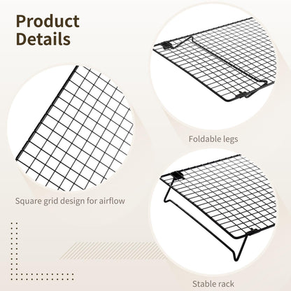 Cooling Racks for Cooking and Baking, 2 Pcs Stackable Cooling Rack for Baking, 16.93 x 11.06 Inch Carbon Steel Wire Rack with Folding Legs, Cookie Cooling Racks Baking Cooking Cooling Roasting