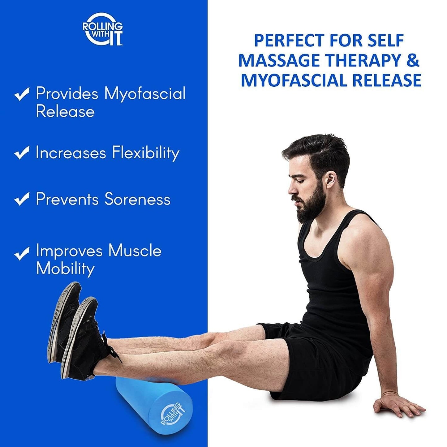 Rolling With It Foam Roller with High Density for Physical Therapy, Muscle Roller for Exercise and Muscle Recovery, Eco-Friendly Back Roller, Firm and Smooth Surface Massage Roller, Select Your Size