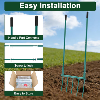 Broad Fork Garden Tool - 5 Tines Heavy Duty Broadfork for Digging, Cultivating & Loosening Soil, Ergonomic U-Shaped Design Hand Tiller for Gardening & Farming