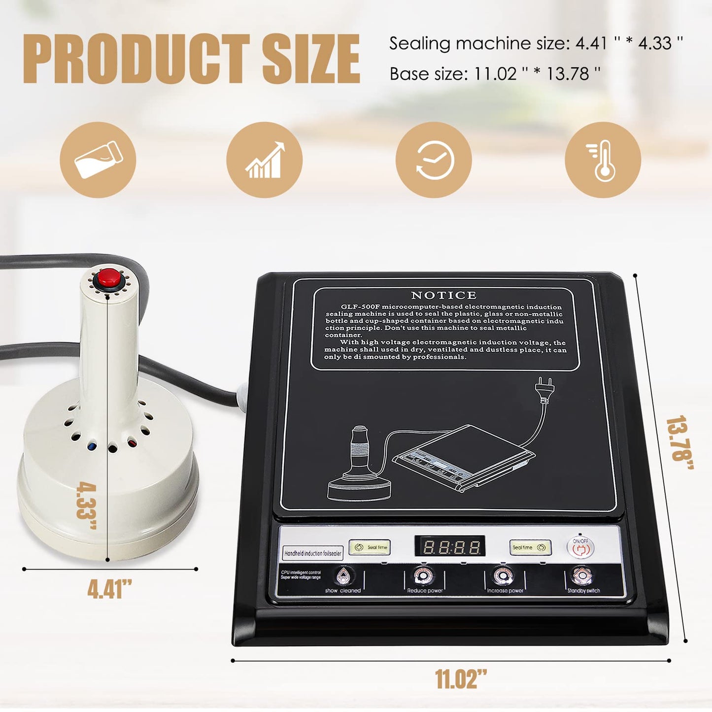 NEWTRY 20-100MM Induction Sealer 800W-1200W Handheld Heat Sealing Machine Electromagnetic Bottle Cap Sealer for Plastic Glass Bottle Cap (110V)
