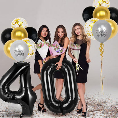 40th Birthday Decorations for Men Women, 40 inch 40 Balloon Numbers, 18 pcs 12 inch 40th Birthday Decoration Balloons for 40th Men Women Birthday Anniversary Party Decoration