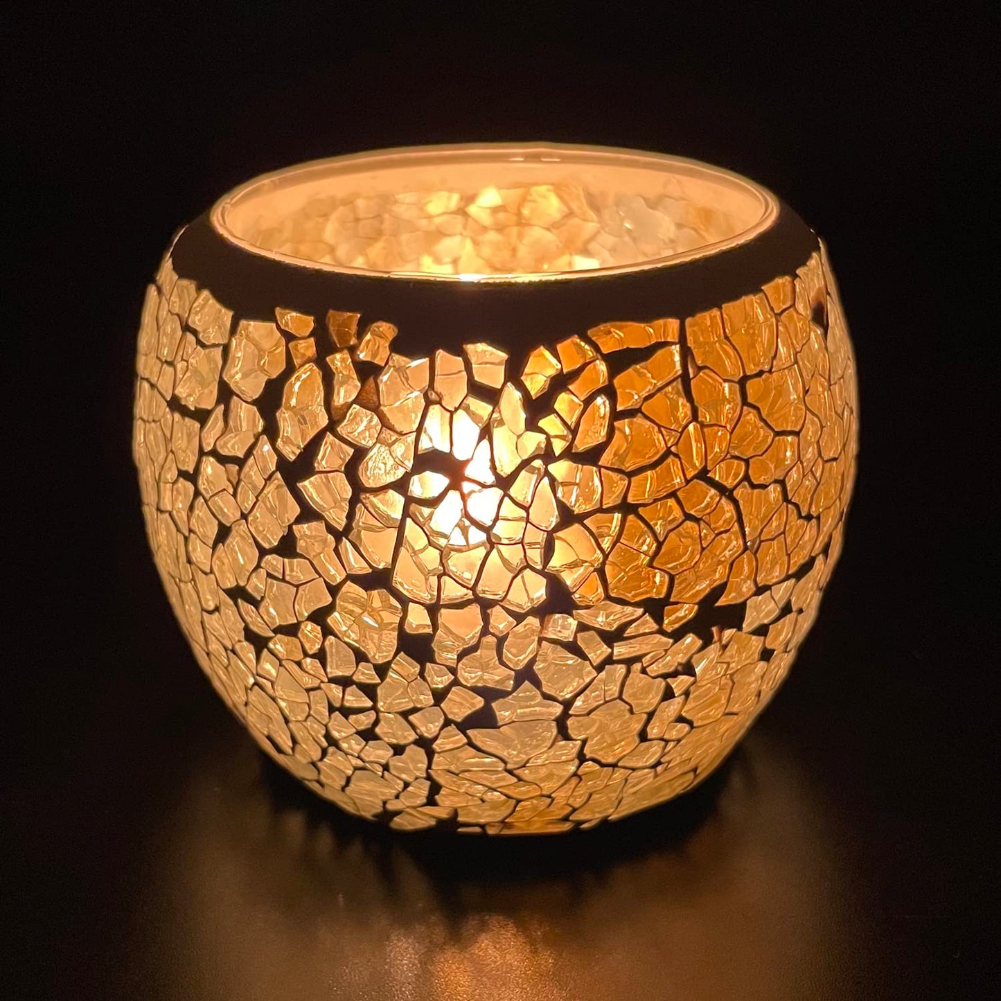 FlyEgg Romantic Mosaic Cracked Candle Holder,Candle Lamp Aromatherapy Candlescape Bowl for Valentine's Christmas Table Centerpiece,Party Decoration (Yellow)