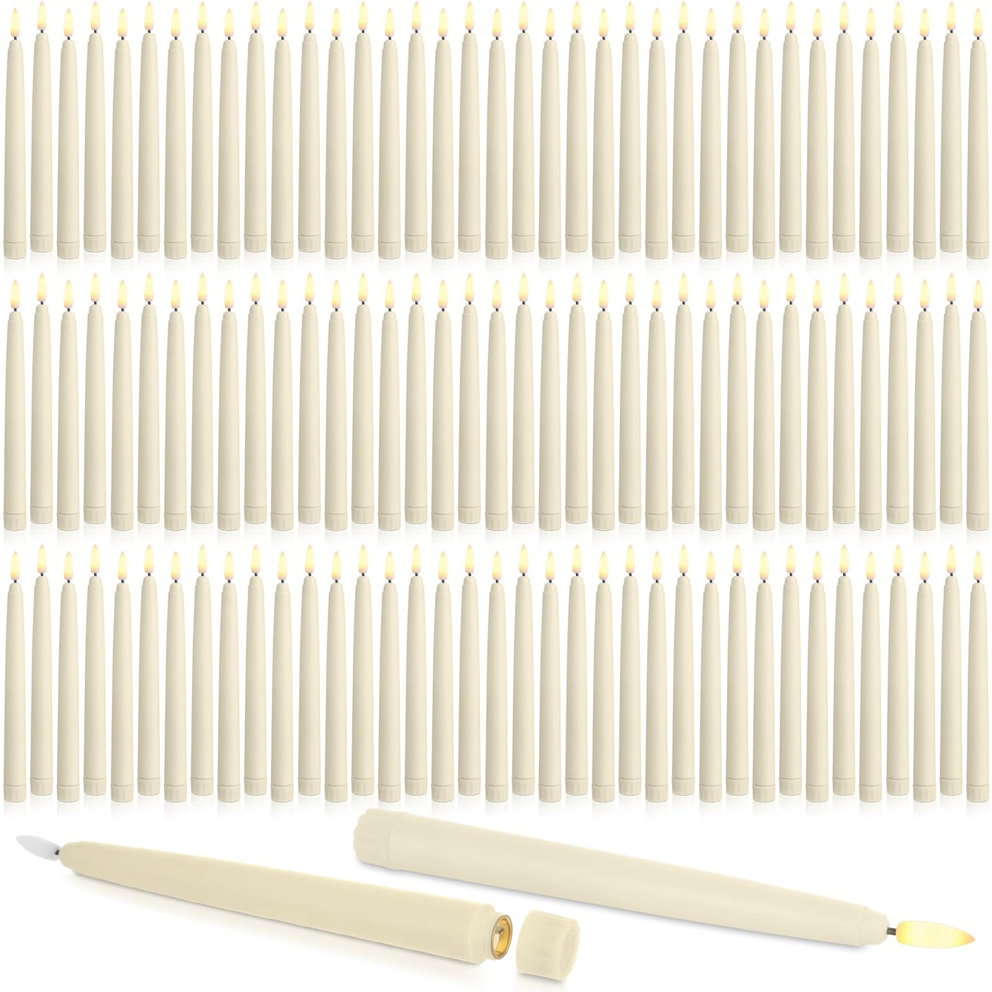 Baquler 125 Pcs Flameless Taper Candles LED Taper Candles Flickering Bulk Ivory LED Candlestick for Easter Wedding Church Halloween Christmas Party Decor Table Centerpiece, 8.5 in, No Batteries