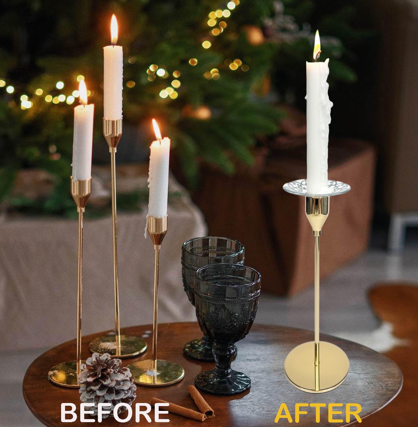 VGEUNA 4 Pieces Patterned Glass Bobeches for Candlestick Holder, Silver Glitter Design, Candle Drip Protector Guard, Wax Catcher Ring Accessories (Silver Glitter)