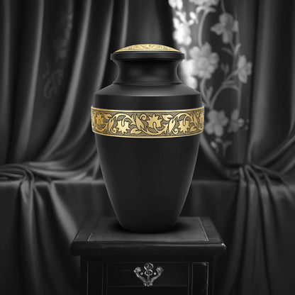 Set of 6 Black & Gold Decorative Cremation Urns for Ashes Adult Male & Female Includes 1 Large Black Urn with 4 Small Keepsakes & 1 NecklaceUrn for Human Ashes