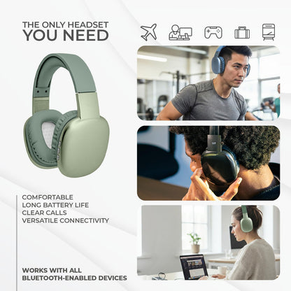 iJoy Ultra Wireless Over-Ear Bluetooth Headphones with Mic, Up to 10 Hours Playtime, Bluetooth Headset 33Ft Range with Backup AUX Cable & SD Slot, Wireless Headphones for Gaming, Work & Gym (Green)