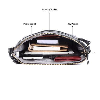 LEDERBUCK Olga Women's Extra-Large Genuine Leather Crossbody Purse – Soft Triple-Zip Shoulder Bag (Black)