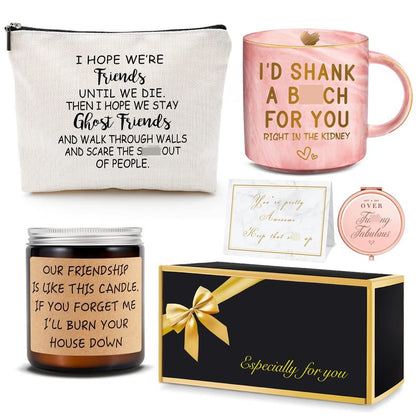 YENCHORN Best Friend Birthday Gifts for Women Friendship Gifts for Women Funny Best Friend Gift for Woman Bestie Gift for Woman Bff Bestfriend, Coffee Mug Makeup Bag Mirror Card