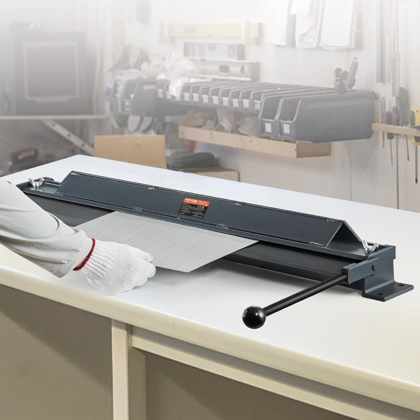 VEVOR Box and Pan Brake, 48-Inch, 0-130 Degrees Sheet Metal Bending Brake, Portable Mini Metal Bender with 20 Gauge Low Carbon Steel 14 Gauge Aluminum Capacity Power Handle, for Metal Bending