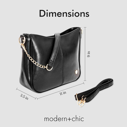 Modern+Chic Crossbody Bags for Women - Marissa Saddle Crossbody, Vegan Leather Shoulder or Handbag with Two Adjustable Straps