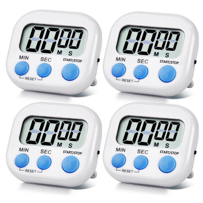 4 Pack White Digital Kitchen Timer Magnetic Digital Timer with Big Display Loud Ring Cooking Timers for Cooking, Game, Gym, Break Time, Classroom (4, White)