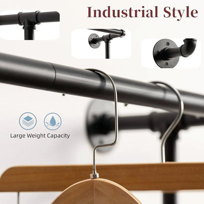 MaiRHK Industrial Pipe Clothing Rack Wall Mounted Clothes Rack Heavy Duty Closet Rod for Retail, Laundry Room, Bedroom (Black)-2 Tier Black