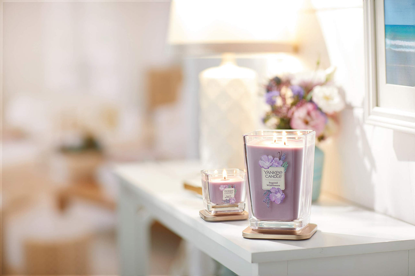 Yankee Candle Elevation Collection with Platform Lid Sugared Wildflower Scented Candle, Large 2-Wick, 80 Hour Burn Time