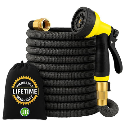 J&B XpandaHose 150ft Expandable Garden Hose – Ultra-Strong 3750D, 4-Layer Latex Core, Brass 3/4" Connectors, 10-Pattern Nozzle & Storage Bag – Lightweight, Kink-Reducing, Leak-Resistant